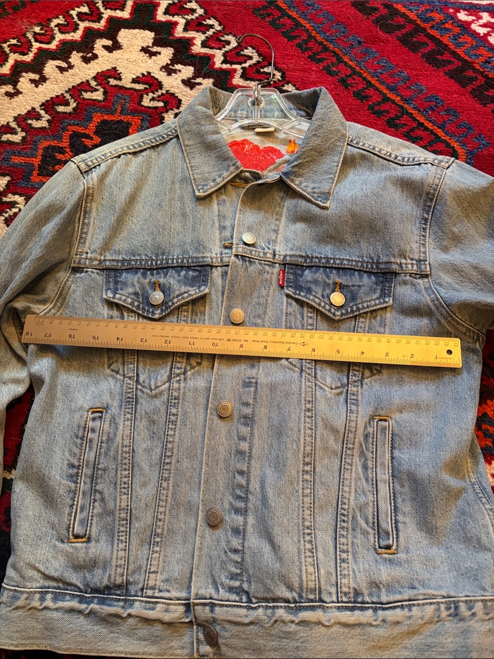 Embroidered Floral Classic Levi’s Denim Jacket - Orange Poppy NWOT M - Picture 3 of 6